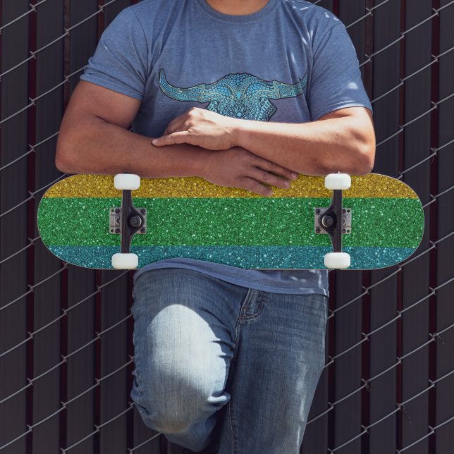 Skateboard Regard Étincelant Or Vert et Bleu Unisexe (Extérieur 3)