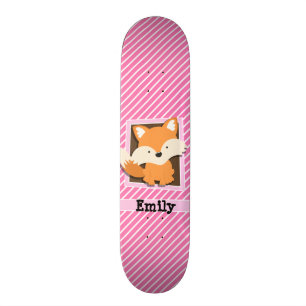 Skateboard Renard mignon sur bandes rose et blanche