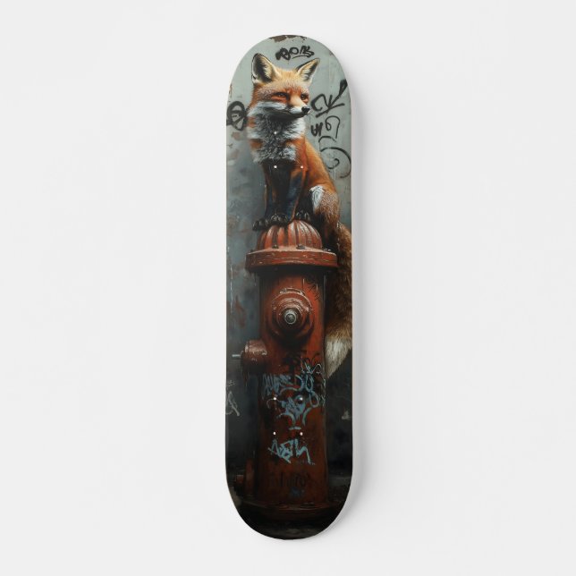 Skateboard Renard urbain sur coupe-feu - Gritty Street Art (Devant)