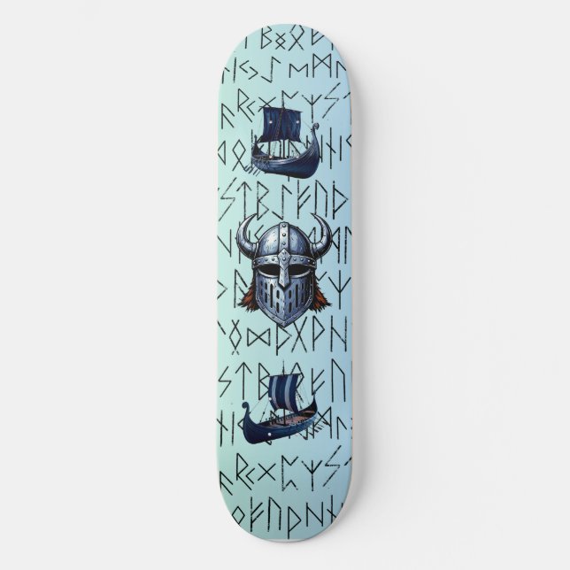Skateboard Repeating Viking Ships and Helmet Design over Rune (Recto)