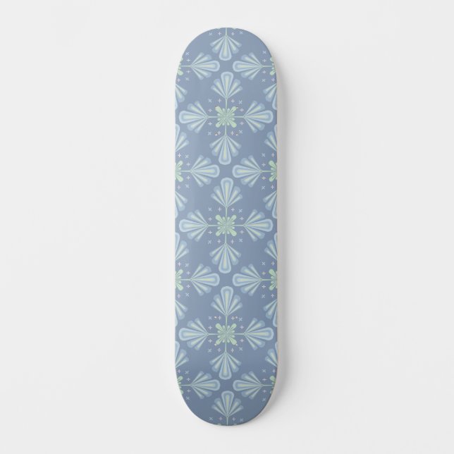Skateboard Répétition abstraite florale bleu pastel (Recto)