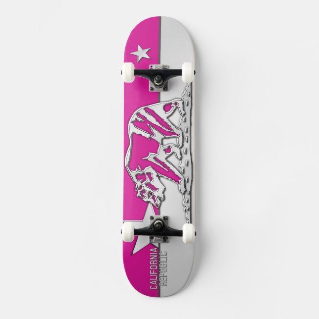 Skateboard RÉPUBLIQUE DE CALIFORNIE Chrome sur rose chaud (Recto)