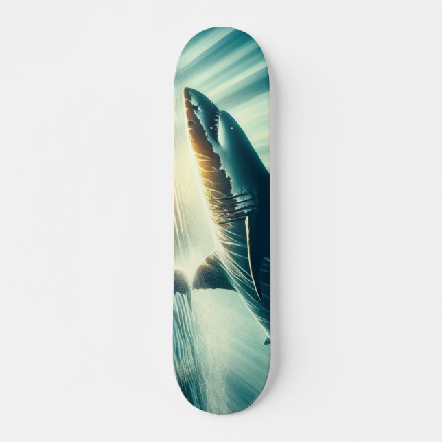 Skateboard Requin dans la mer bleue profonde & soleil (Devant)