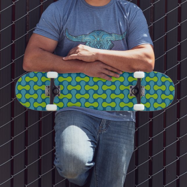 Skateboard Retro Abstract Geometric Pattern in Blue and Green (Extérieur 3)