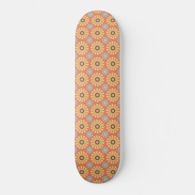 Skateboard Retro Abstrat Motif de marguerites bleues et orang (Recto)