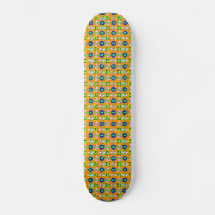 Skateboard Retro - Art Déco Blumen auf Orange