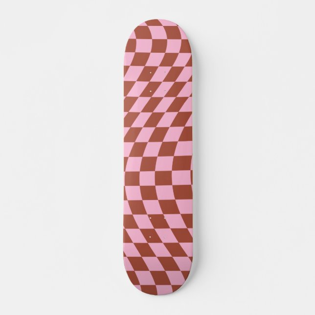 Skateboard Retro Check Motif Rose et tableau de bord Brown (Devant)
