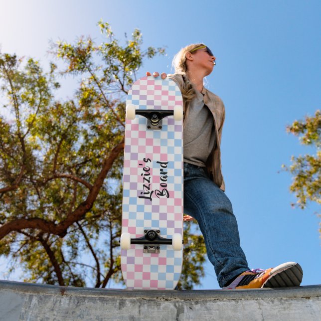 Skateboard Retro Checkerboard 1990s 2000s Y2K Pastel Ajouter  (Extérieur 1)