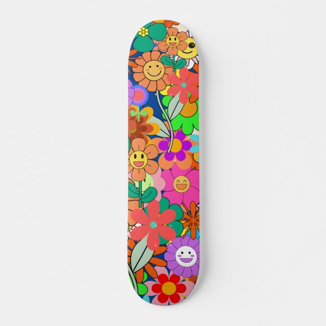 Skateboard Retro Groovy Boho Hippie Flowers  (Devant)