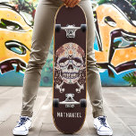 Skateboard Retro Mexique Sugar Skin Nom personnalisé<br><div class="desc">Retro Mexique Sugar Skull Personnalisé Nom skboard</div>