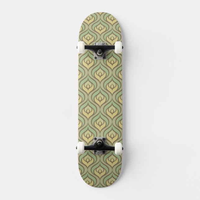 Skateboard Rétro motif vert et jaune vintage (Recto)