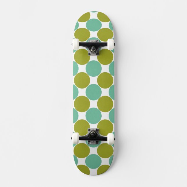 Skateboard Rétro olive et points verts (Recto)