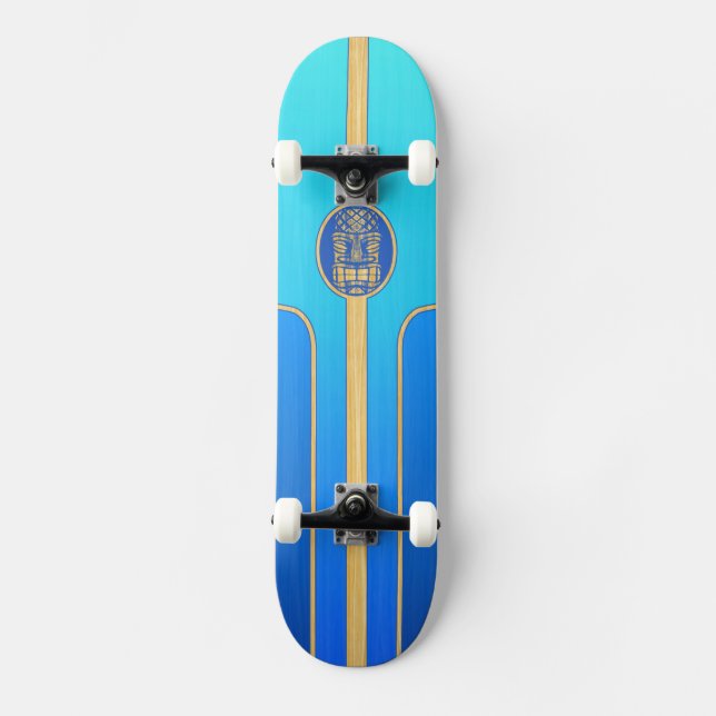 Skateboard Rétro planche de surf bleue de Tiki (Recto)