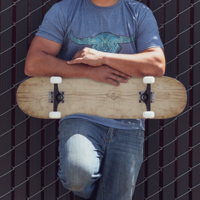 Skateboard Rétro rustique aspect bois Unisexe (Extérieur 3)