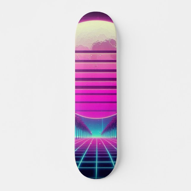 Skateboard rétro, soleil néon des années 80 (Devant)