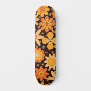 Skateboard Retro Super motif floral jaune et orange