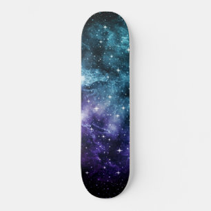 Skateboard Rêve de nébuleuse de galaxie violette Turquoise 