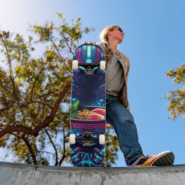 Skateboard Robot Cyberpunk Futuriste Neon Nourriture Ramen (Extérieur 1)