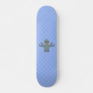 Skateboard Robot Kawaii sur Carreaux Bleus
