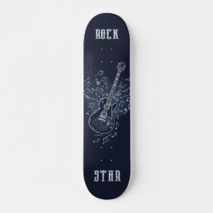 Skateboard Rock Star Blue Guitare et notes musicales
