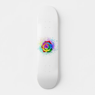 Skateboard Rose arc-en-ciel coloré