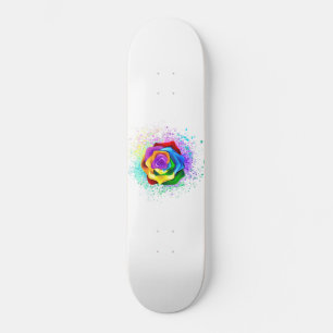 Skateboard Rose arc-en-ciel coloré