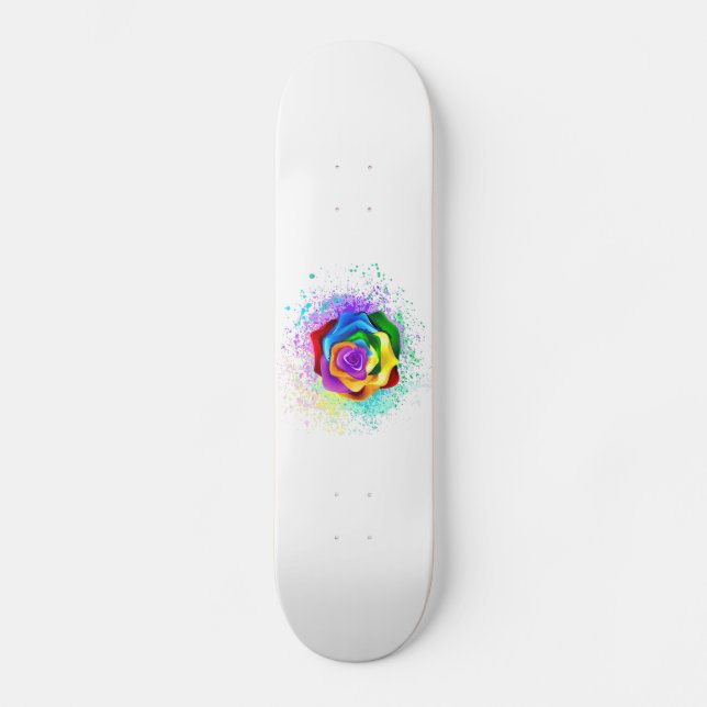 Skateboard Rose arc-en-ciel coloré (Recto)
