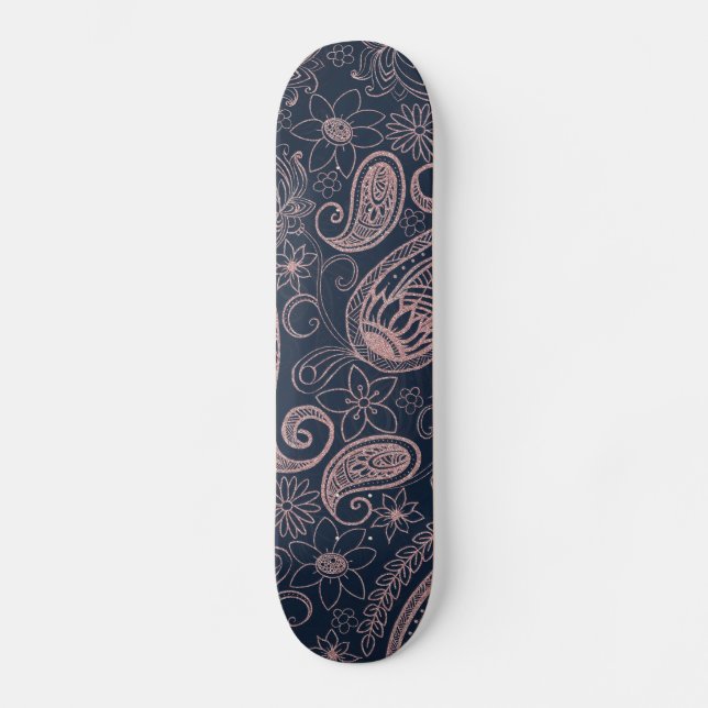 Skateboard Rose bleu classique Parties scintillant or Paisley (Recto)