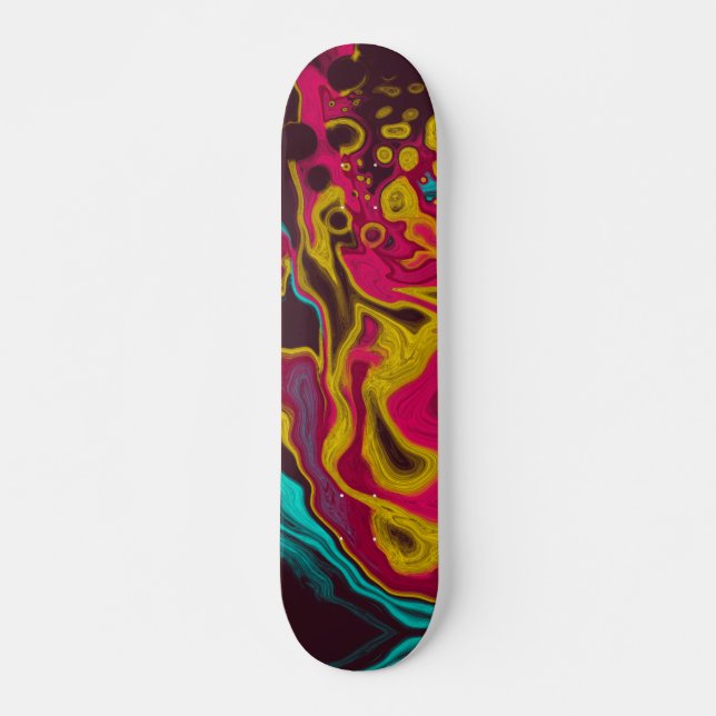 Skateboard Rose Bleu Jaune Acrylique Abstraite Pour Fluid Art (Devant)