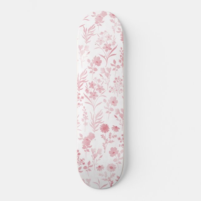 Skateboard Rose botanique Fleurs d'or Motif blanc (Recto)