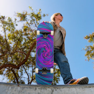 Skateboard Rose Chaud Froid, Violet et Bleu Abstrait Rétro