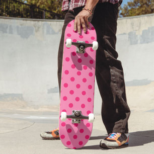 Skateboard Rose Chaud Sur Pois Rose Design Motif
