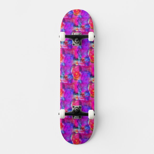 Skateboard Rose d'art, bleu, arrière - plan rouge de texture (Recto)