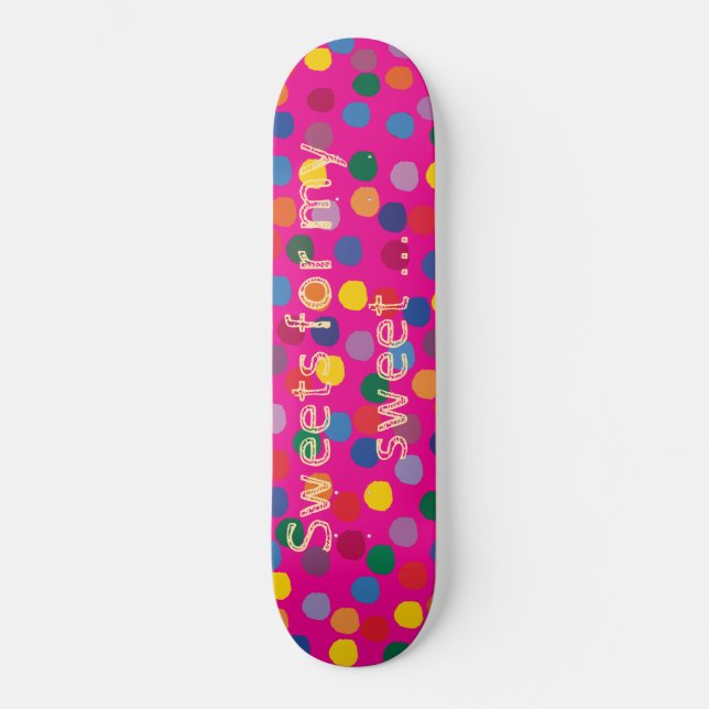 Skateboard rose, dots colorés, sweet (Recto)