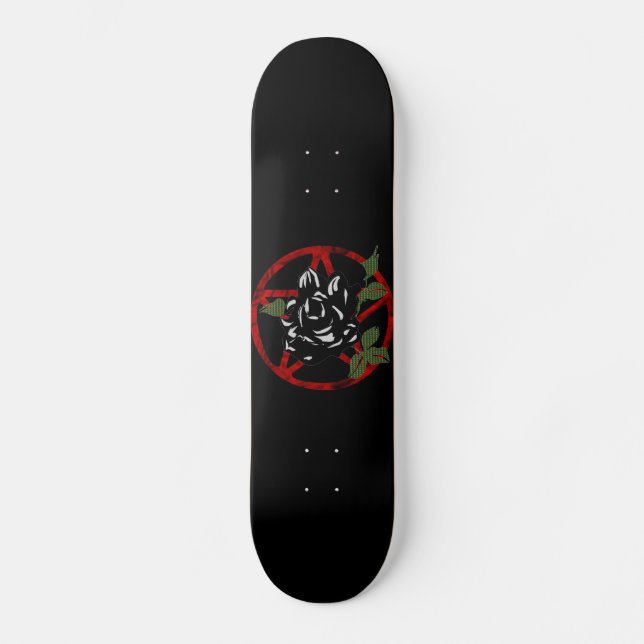 Skateboard Rose et pentagone étoilé de noir (Recto)