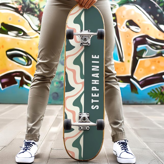 Skateboard Rose Et Vert Abstrait Moderne Rétro Tourbillon De  (Créateur téléchargé)