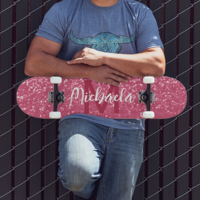 Skateboard Rose faux pailleté rose clair Monogramme (Extérieur 3)