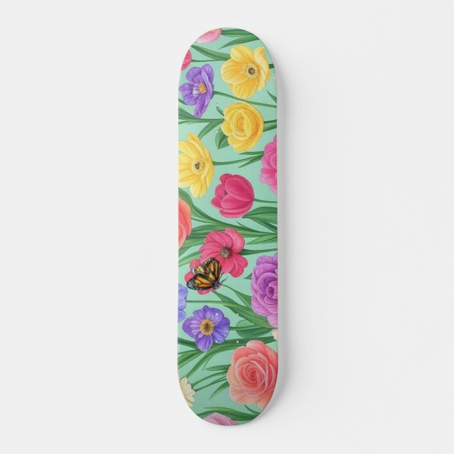 Skateboard Rose florale colorée/printemps (Devant)