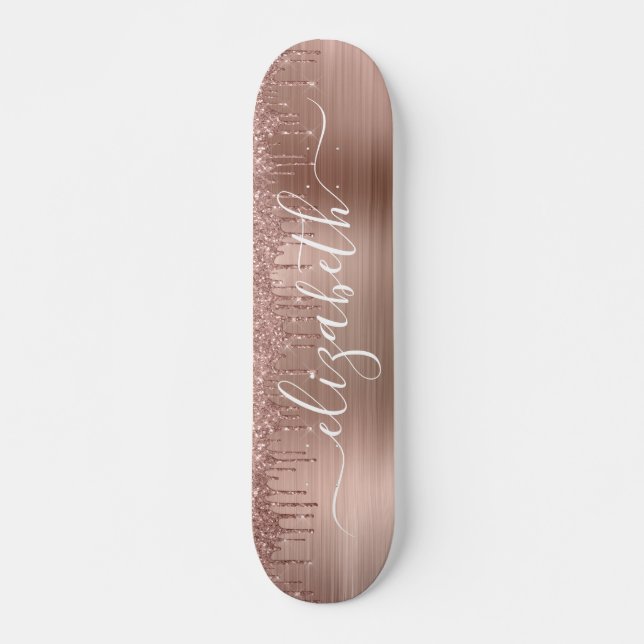 Skateboard Rose Gold Dripping Glitter Personalized (Devant)