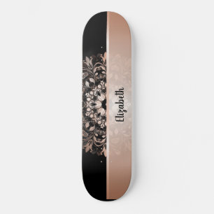 Skateboard Rose Gold Floral Mandala Ajouter le nom Black Skat