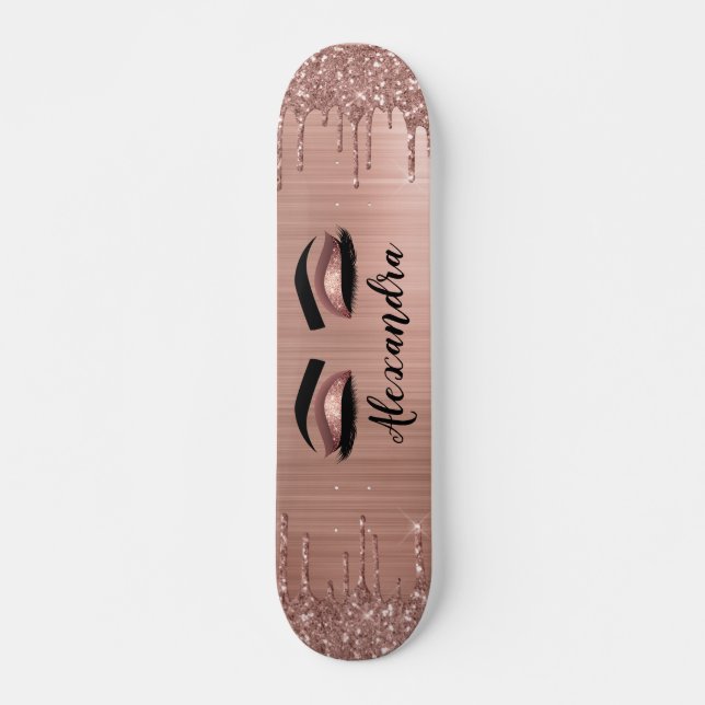 Skateboard Rose Gold Glitter Sparkle Eyelashes Monogram (Devant)