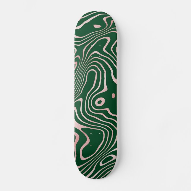 Skateboard Rose Gold liquid swirl Abstract Green Design (Recto)