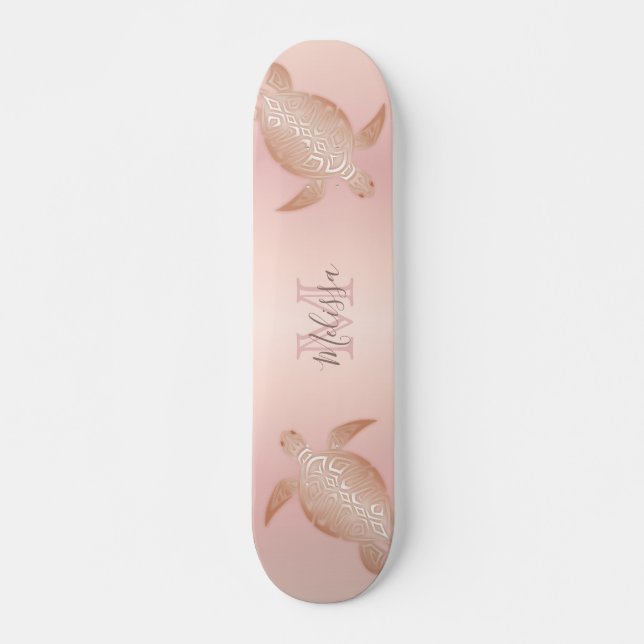 Skateboard Rose Gold Turtle Blush Abpricot Monogram Tropical (Devant)