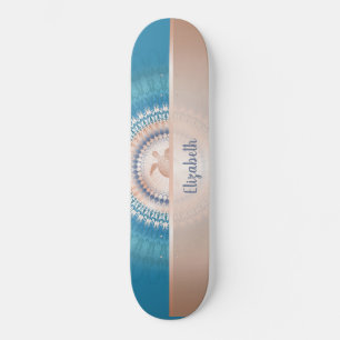 Skateboard Rose Gold Turtle Mandala Ajouter un nom Turquoise