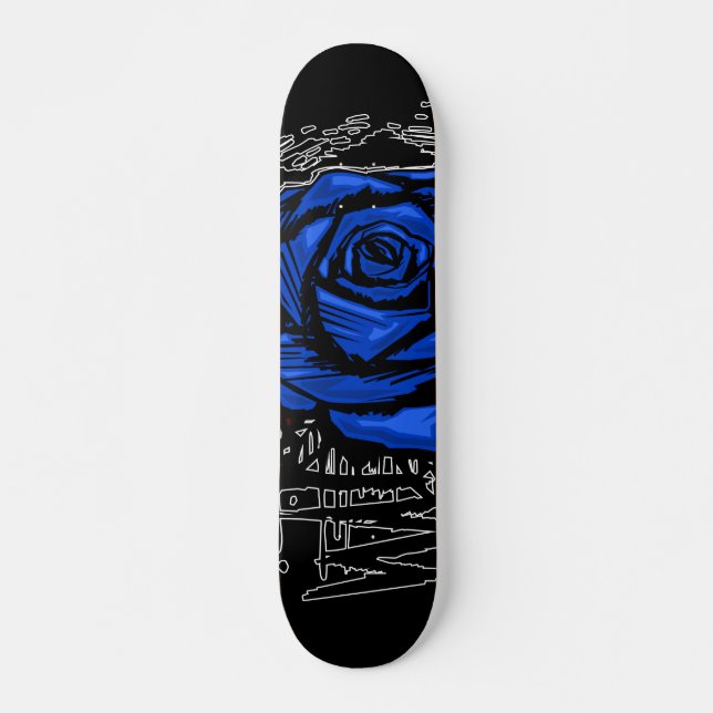 Skateboard Rose Graffiti Bleu Rugueux • Art de Rue Urbain (Devant)