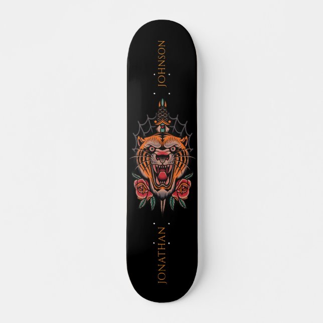 Skateboard Rose japonais Wild Tiger Illustration Nom (Devant)