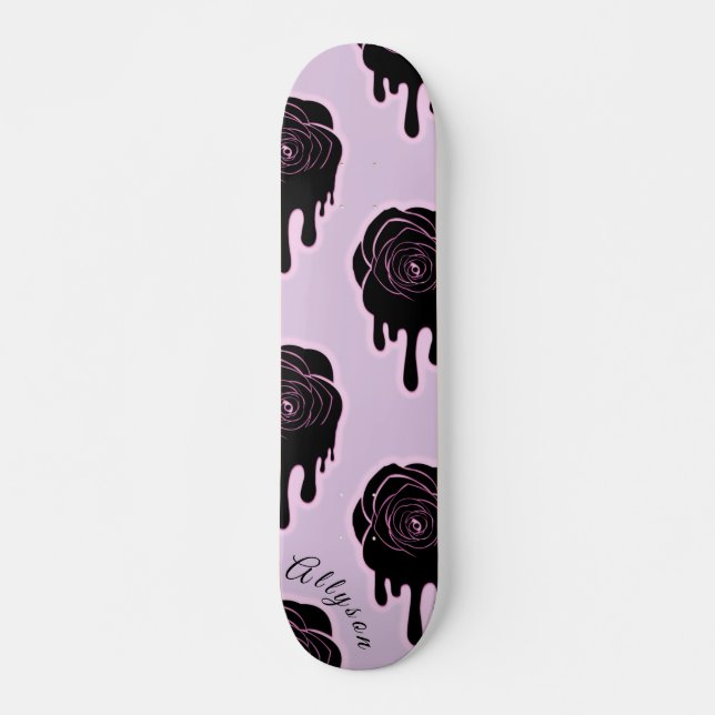 Skateboard Rose noir goutte et les filles Nom Fille rose (Devant)