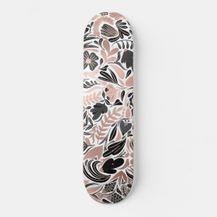 Skateboard Rose or noir feuille florale Motif d'illustration