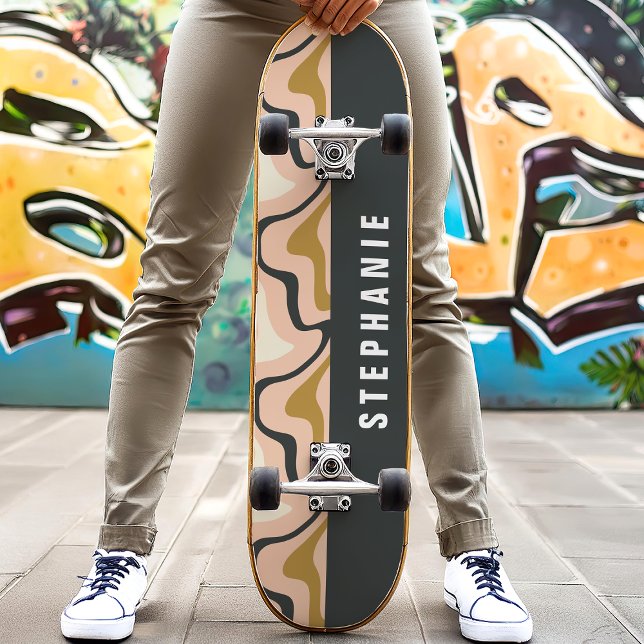 Skateboard Rose Or Noir Rétro Moderne Abstrait Marbre Tourbil (Créateur téléchargé)