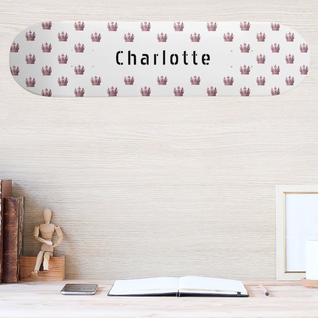 Skateboard Rose or rose couronne blanche (Créateur téléchargé)